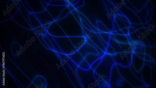 Abstract blue light lines create glowing electric waves on dark background, modern digital design