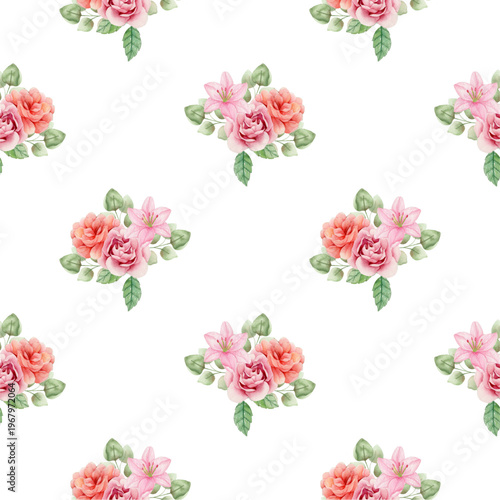 Beautiful watercolor flower seamless pattern for background, fabric, textile, fashion, wallpaper, wedding, banner, sticker, decoration etc.