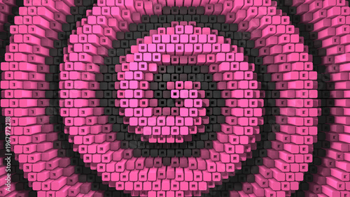 Abstract Swirl of Pink and Dark Cubes - Dynamic Geometric Pattern with Depth and Motion