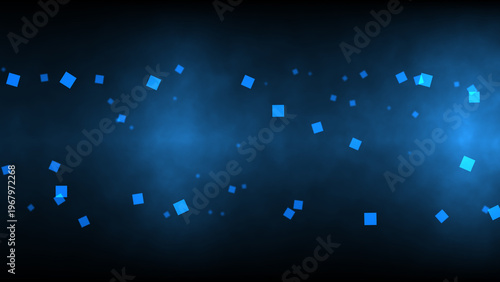 Abstract Blue Squares Floating in Dark Space - Modern Digital Technology Background Design