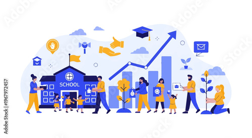 School Building With Teacher Outside.