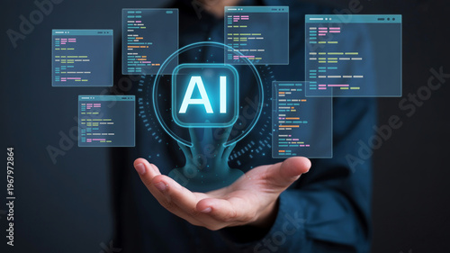 Artificial intelligence ai concept with coding and programming data