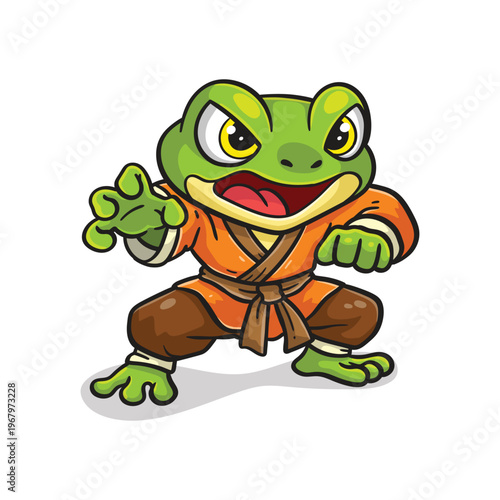 Martial Arts Frog Character in Orange Gi, Ready for Action