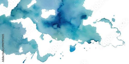 Abstract blue watercolor background illustration of the world map atlas and Europe continent with countries like Italy and the United Kingdom