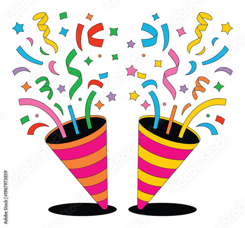 Colorful Party Horns with Confetti Vector Illustration