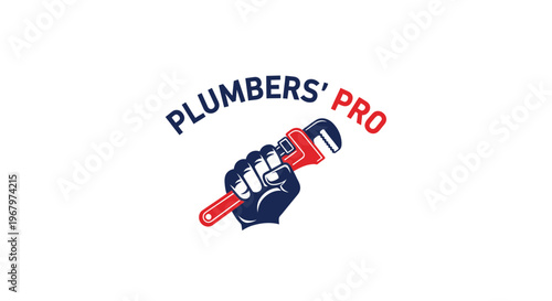 Plumbers Pro logo featuring a hand holding a red wrench for plumbing services.