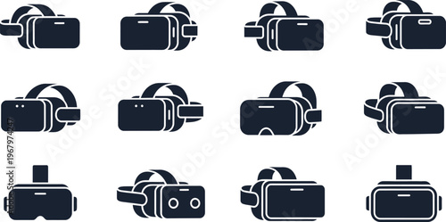 Set of virtual reality headset icons with vr headset with vr glasses with augmented reality with gaming device