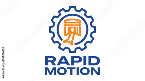 Rapid Motion logo featuring gear and piston, representing automotive industry and speed.