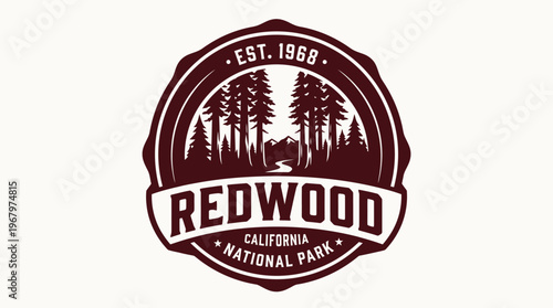 Redwood National Park emblem showcasing nature and establishment year.