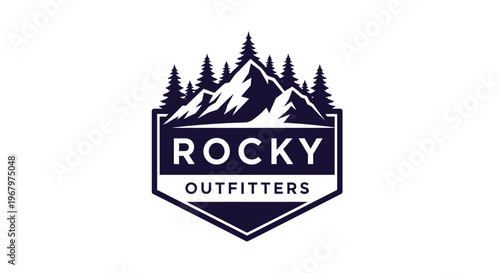 Rocky Outfitters Logo - Mountain and Pine Tree Badge for Outdoor Gear.