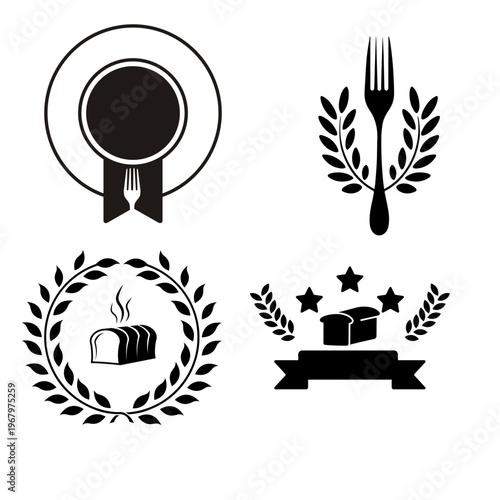 Bakery and Dining Logo Set - Bread and Cutlery Badge Design