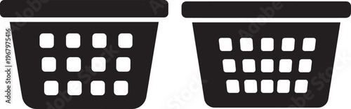Laundry basket silhouette icons on white background.