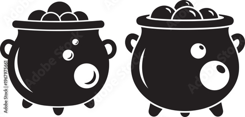 Cauldron silhouette icon Halloween magic pot bubbling brew.