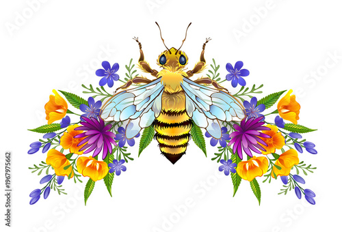 Honey bee with flowers