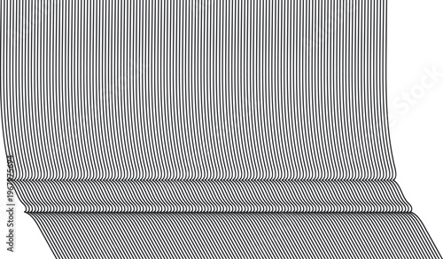 A striped or ribbed surface, tape, or ribbon with sharp bends and folds.