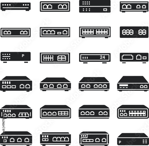 Set of network switch and ethernet router icons