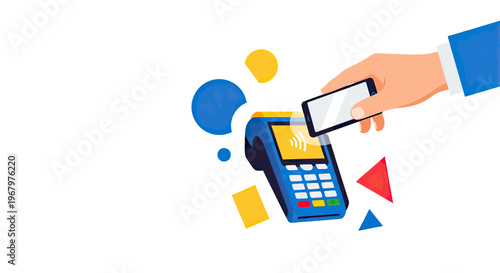 Contactless mobile payment transaction using smartphone on POS terminal vector illustration