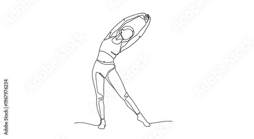 Minimalist Continuous Line Drawing of a Fit Woman Performing a Side Stretch for Yoga and Fitness Training