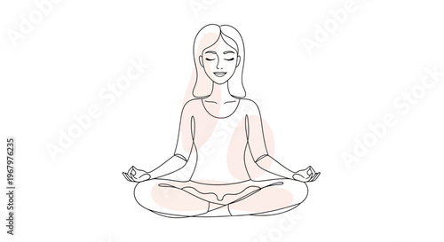 Minimalist Continuous Line Art of Woman Meditating in Lotus Pose for Mindfulness and Wellness