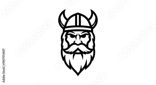 Powerful Viking Warrior Head Mascot Logo Vector Illustration with Horned Helmet and Long Beard