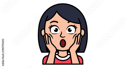 Surprised young woman vector illustration with hands on cheeks and wide eyes in shock