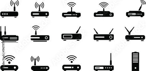 Wireless wifi router and network modem icon set