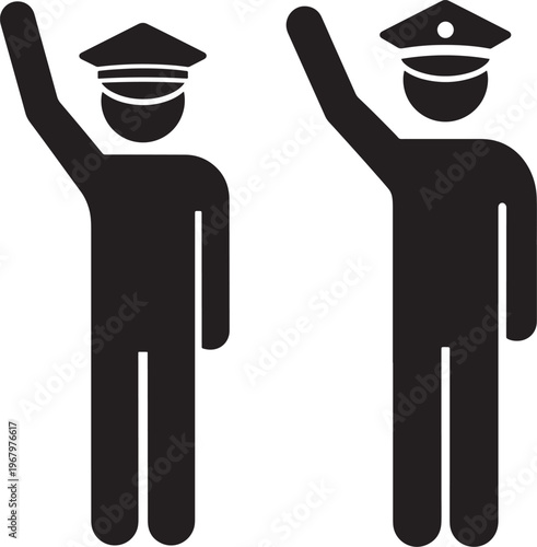 Silhouette icon of two police officers raising hand.