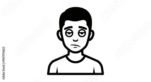 Vector illustration of a tired man with dark circles under eyes, depicting burnout, fatigue, and mental exhaustion.