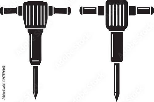 Black silhouette icon of two jackhammers side view.