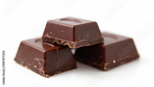 dark chocolate bar pieces isolated on white background macro food for package design element