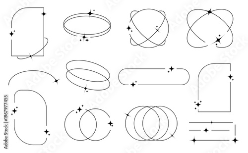 Trendy Minimalist Line Elements Collection with Frames, Borders, Y2K Shapes and Arch Line Designs