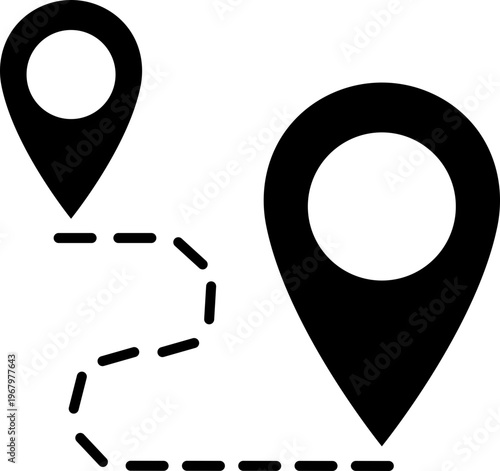 Map and location icon in black flat style. Mapping vector. Geolocation map path distance. GPS cartography position. Pinpoint, map search, route and navigator isolated on transparent background.