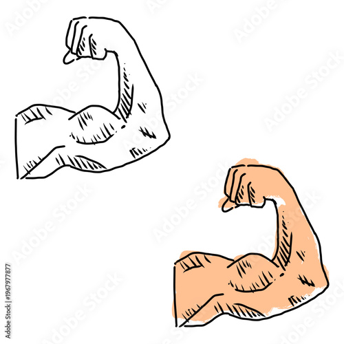 Set editable sketch drawing strong arm vector for fitness blogs. Ideal for symbolizing rough muscle concepts, sketchy gym training, and hand drawn physical power.