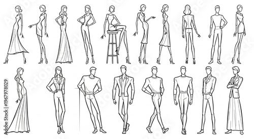 Body Proportion Templates Fashion Figures Vector Female Male Croquis Anatomy Design Set