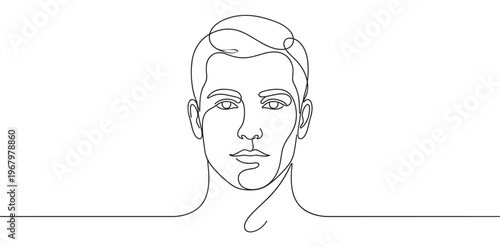 Continuous line drawing of a young man's face with a calm expression, rendered in a minimalist art style
