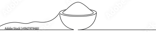 Simple continuous line drawing depicts a bowl overflowing with a mound of flour, presented in a minimalist style