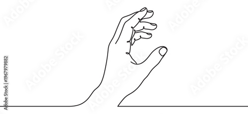 Single continuous line drawing of a human hand reaching out with fingers slightly curled, rendered in a minimalist style