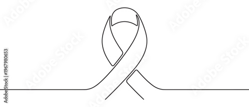 Simple black outline drawing of a continuous line awareness ribbon on a clean white surface, symbolizing support and solidarity
