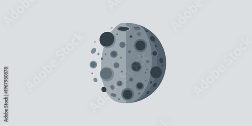Minimalist moon icon showing a cratered lunar surface with distinct shadows and phases in a vector flat design style for space exploration science education astronomy projects creative web graphic lay