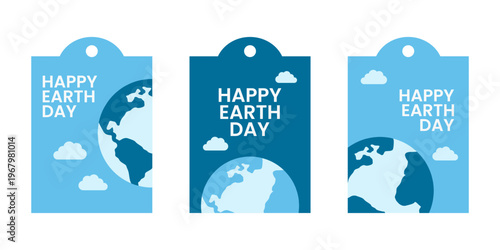 Minimal Earth Day tag set with cloud and globe illustration clean eco friendly label collection