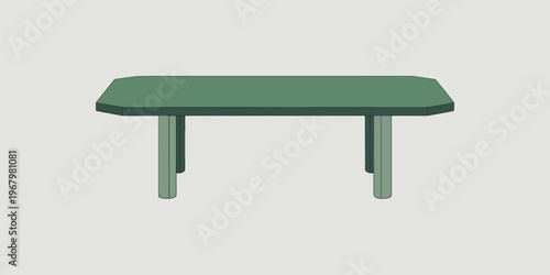 Minimalist green rectangular dining table with rounded edges and sturdy cylindrical legs isolated on a soft neutral background for modern interior design staging concepts and contemporary home furnitu