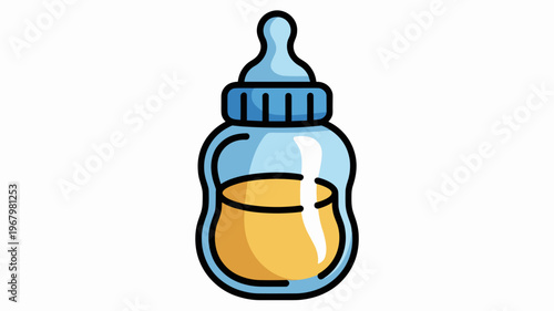 Flat vector icon of a baby bottle filled with nutritious milk isolated on white background, nursery accessory for infant feeding, newborn care equipment for childcare industry, cute design graphic ele