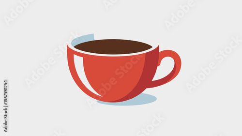 Minimalist red coffee cup vector illustration featuring dark roasted aromatic espresso drink inside a ceramic mug with soft shadows for breakfast hospitality commercial marketing beverage menu design 