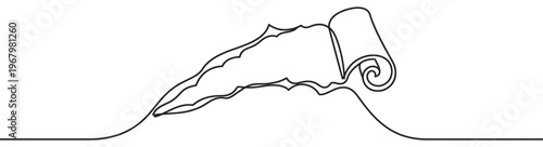 Single continuous line drawing of a stylized volcano erupting with smoke and lava flowing, creating a dynamic visual