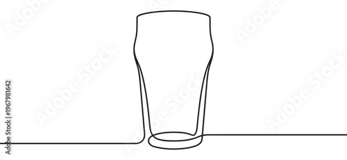 Simple black line drawing of a beer glass in a continuous single stroke on a white surface