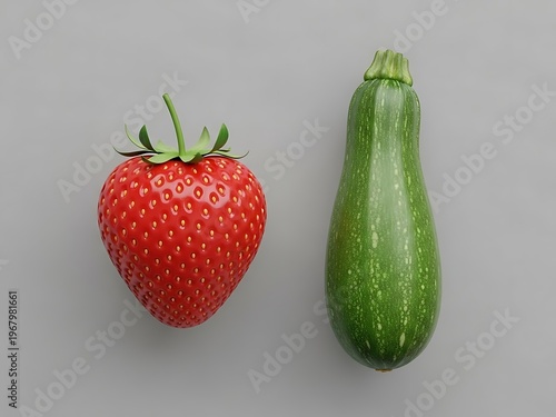 Strawberry's vivid redness against zucchini's fresh verdancy and contrast