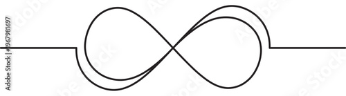 Black line drawing of an infinity symbol with two additional curves on the left loop, creating a complex, abstract design