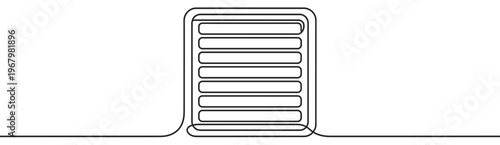 Single continuous line drawing of a battery charge indicator with seven horizontal bars, rendered in a minimalist style