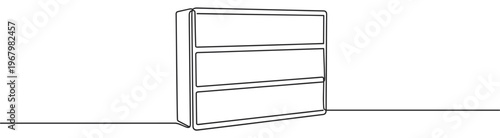 Simple three-shelf bookcase is depicted in a continuous single line drawing, showcasing minimalist design and clean contours