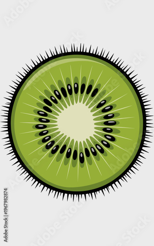 A vibrant cross section of a fresh kiwi fruit isolated on a white background with detailed seeds and pulp texture representing healthy eating organic nutrition food art design photography for graphic 